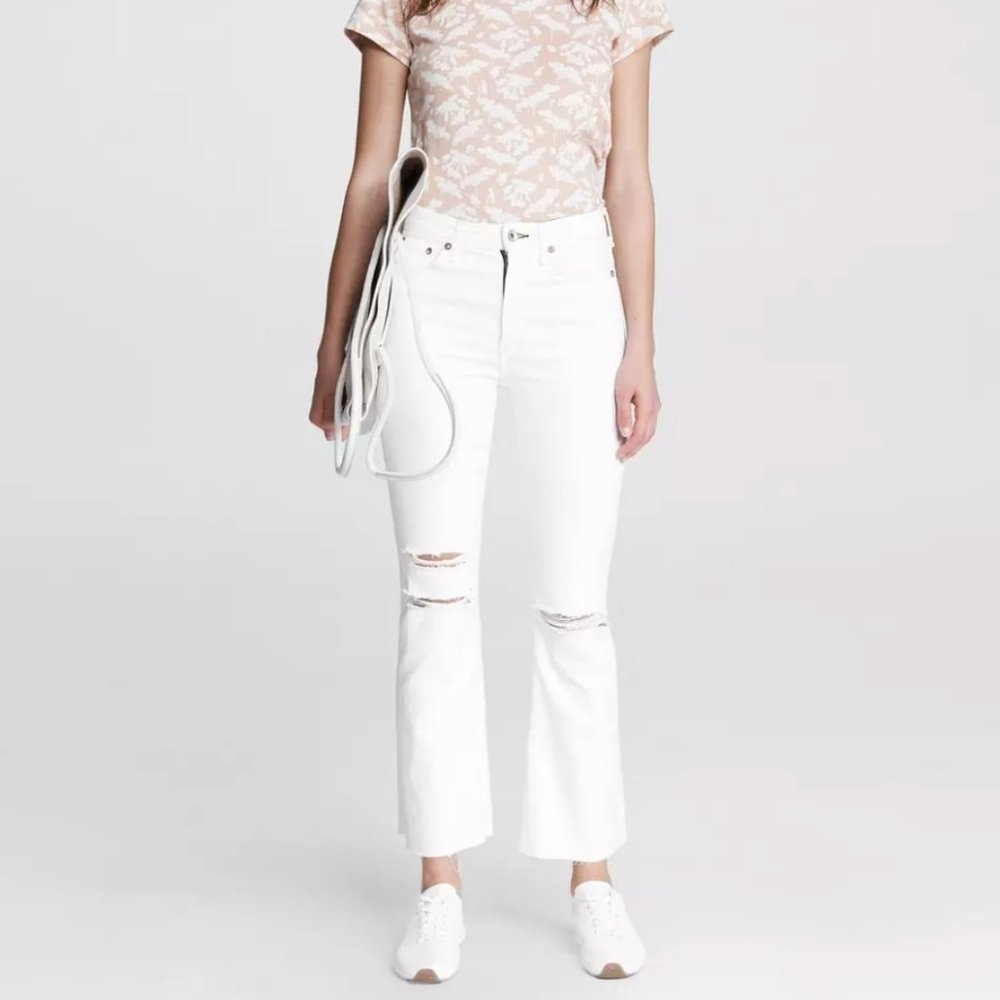 rag & bone Nina High Rise Ankle Flare Jeans White Raw Hem Distressed 30 - Picture 2 of 15